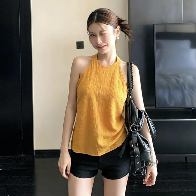 Relaxed Yellow Halter Neck Tie Top